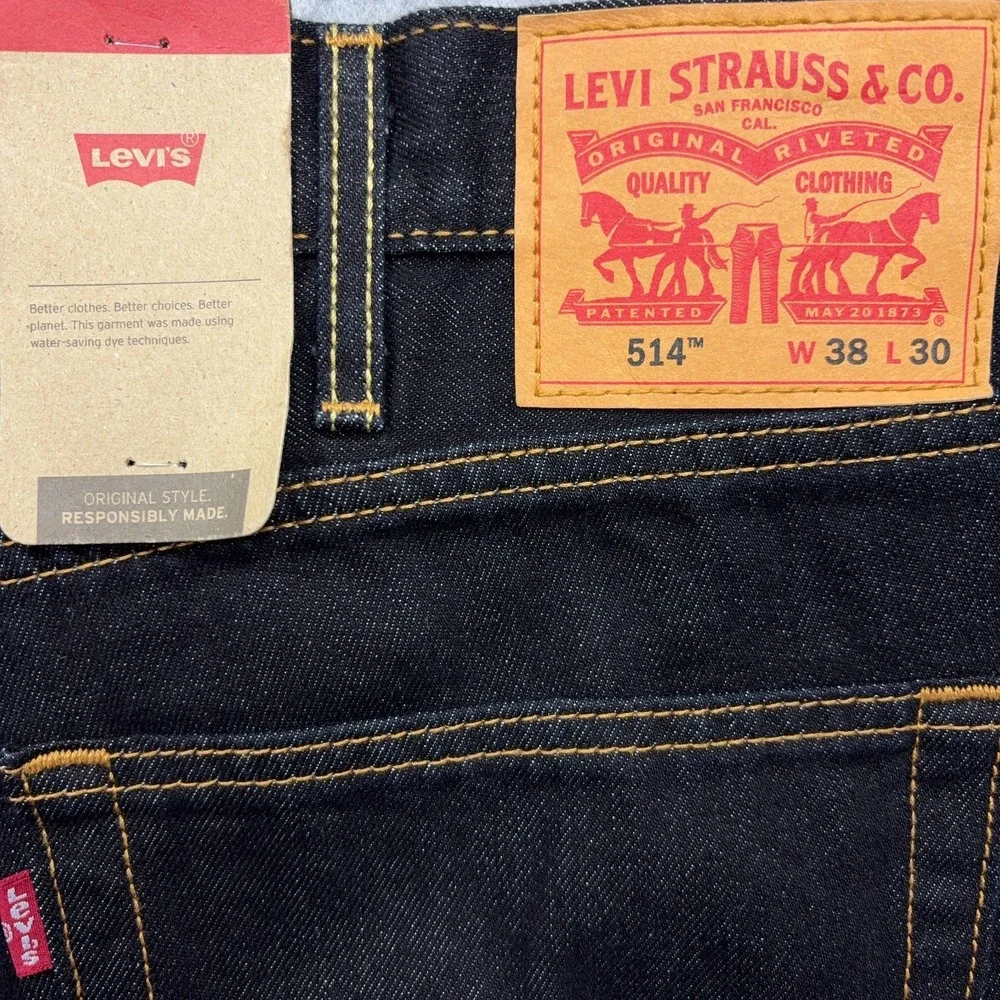 Levi's 514 Jeans Mens 38x30 Dark Indigo Blue Denim Straight Fit Stretch Modern